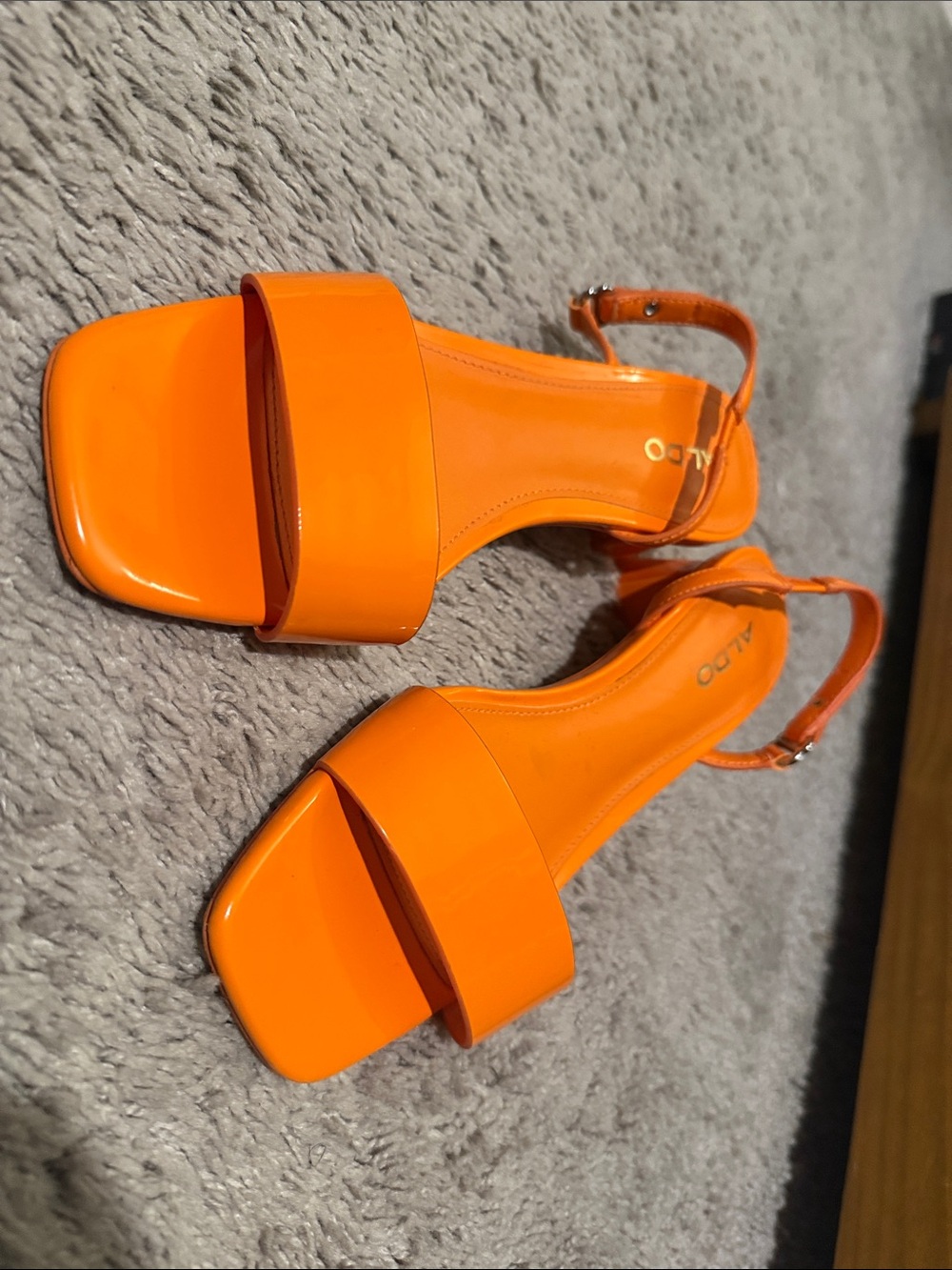 ALDO Bright Orange Patent Square-Toe Slingback Sandals